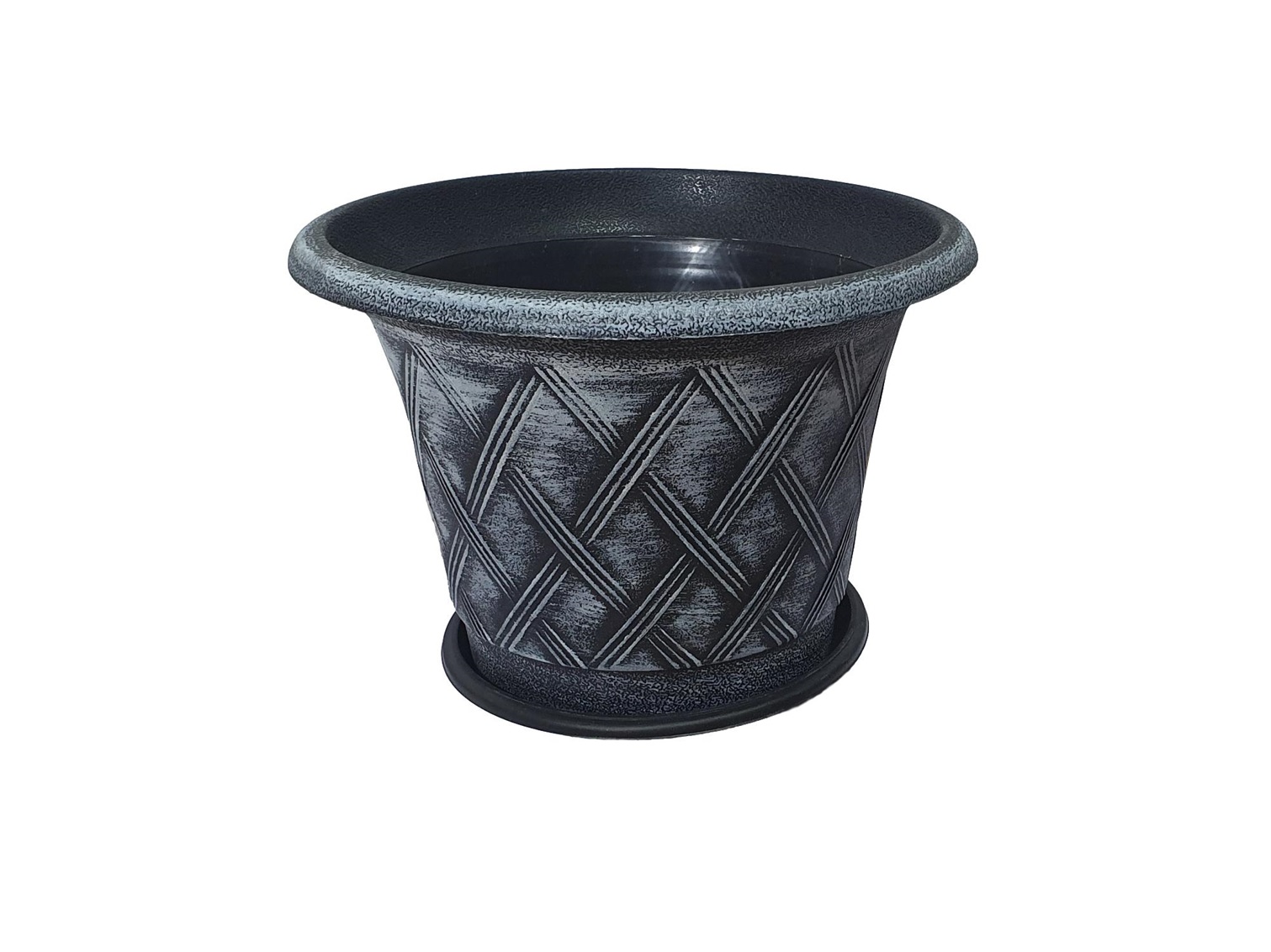 עציץ עגול + צלחת - דוגמת קש