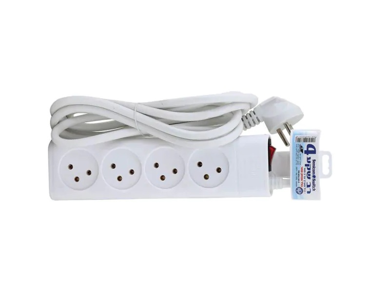 רב שקע - מפצל לחשמל + כבל מאריך 1 מ' עם מפסק